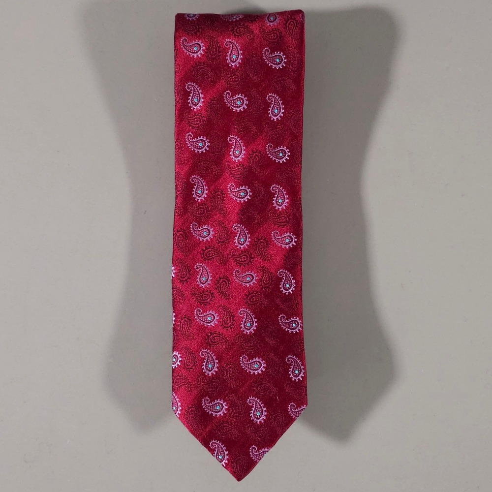 Thomas Pink Necktie Mens OS Red Paisley Silk Woven in UK Formal Business Tie